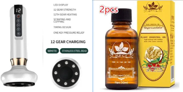 Green electric vacuum cupping massager with USB charger and instruction manual