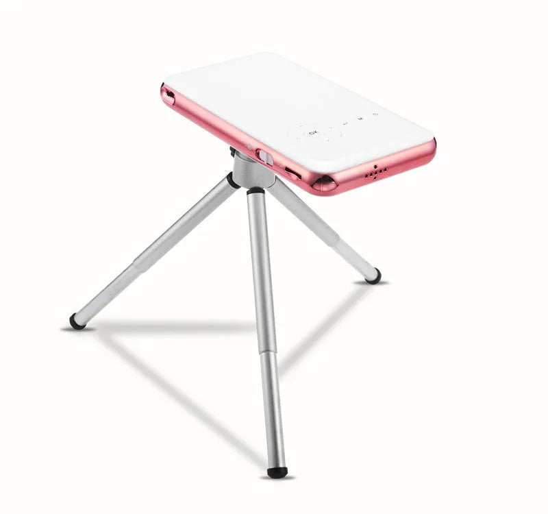 White Rose Gold M6S miniature portable DLP Android projector showing compact size and design.