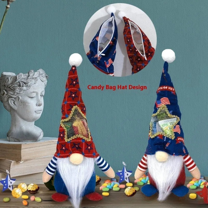 Two faceless baby doll Christmas ornaments with Rudolf candy bag design in polyester cloth