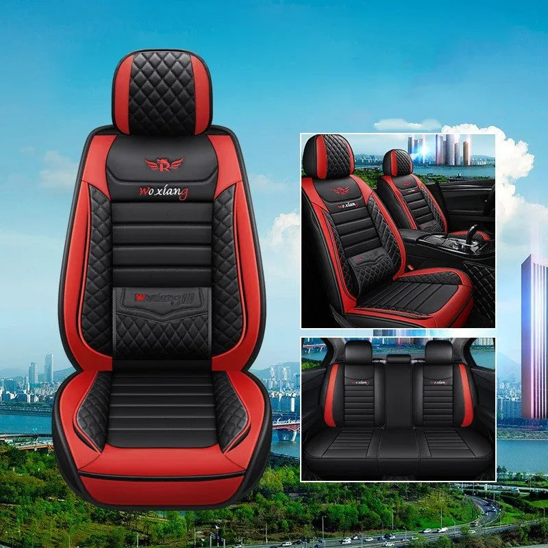 Five-seasons universal car seat cushion with high elastic sponge filler in a red colour.