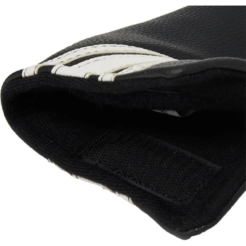 Black PU leather golf club push rod sleeve on a golf club shaft.