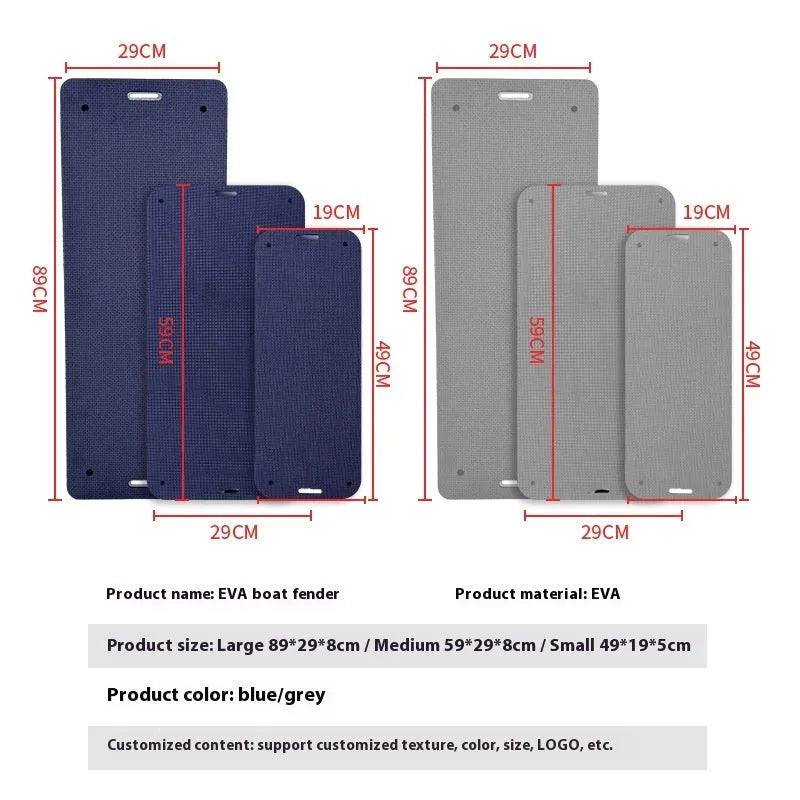 Blue EVA boat fender showing rectangular shape and textured surface for marine docking protection