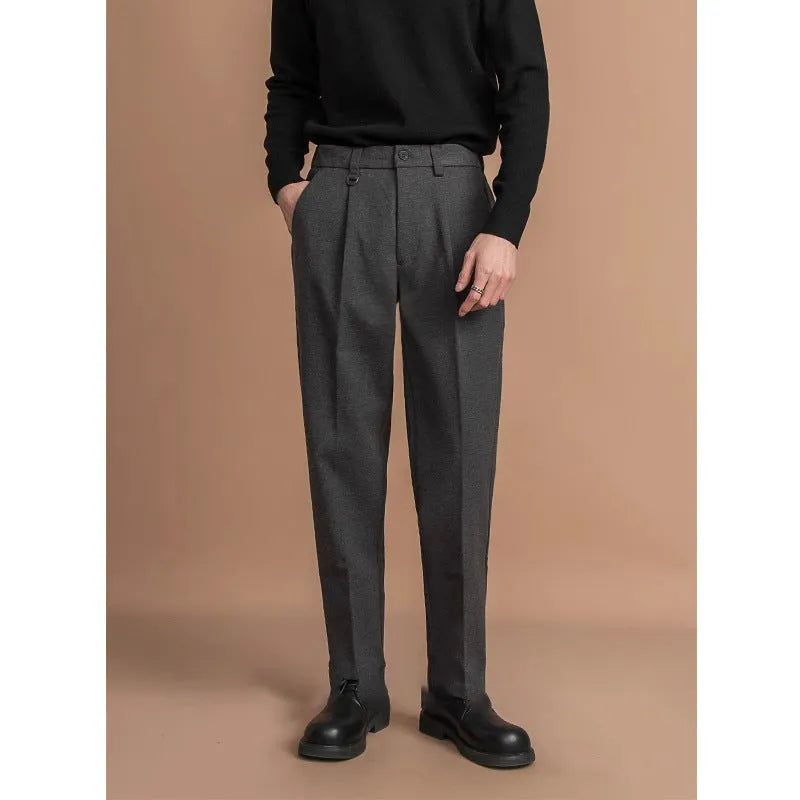 Men's straight-leg trousers in light business style, polyester fabric, available in multiple colours