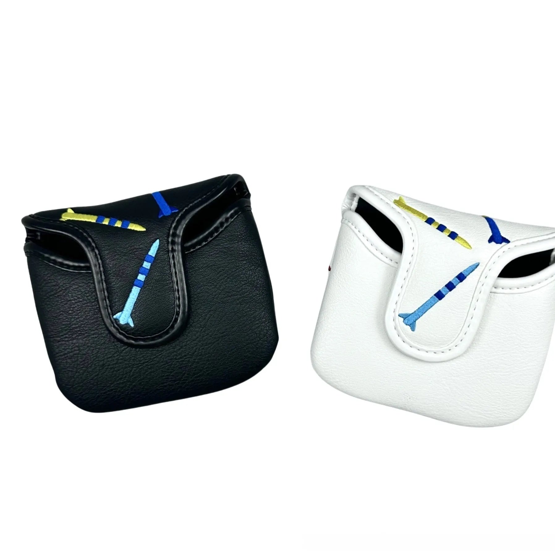 Golf putter protective sleeve with rocket pattern design in black and white options