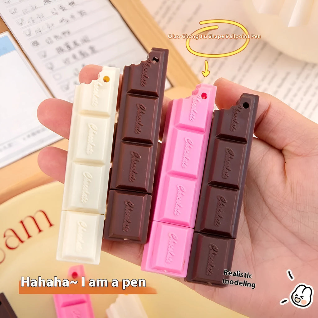 Chocolate-themed ballpoint pen with cartoon food design showing 0.5mm bullet tip