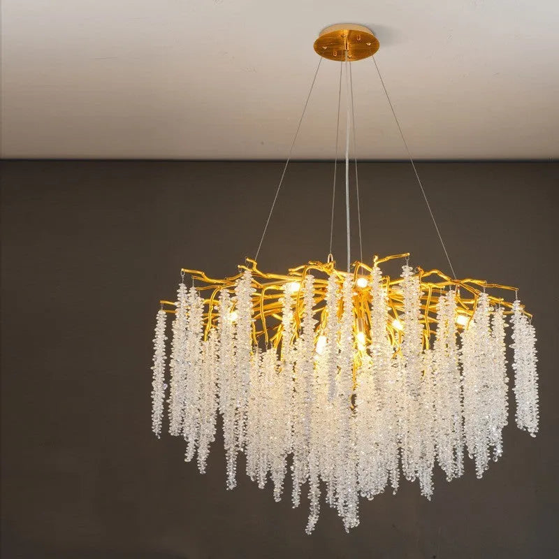 Adjustable height crystal chandelier with aluminium alloy body and LED light in round and long style options