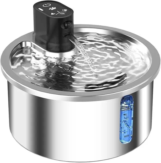 Stainless steel cat water fountain with temperature control base and automatic circulation system
