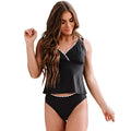 Black women's nylon bikini swimsuit set on a white background