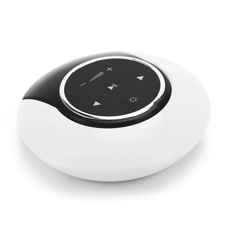 Square blue Bluetooth speaker lamp with touch controls, showing white LED light and folding design.