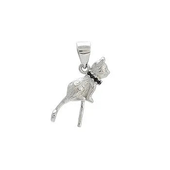 Sterling silver cat pendant necklace with electroplated finish on adjustable silver chain