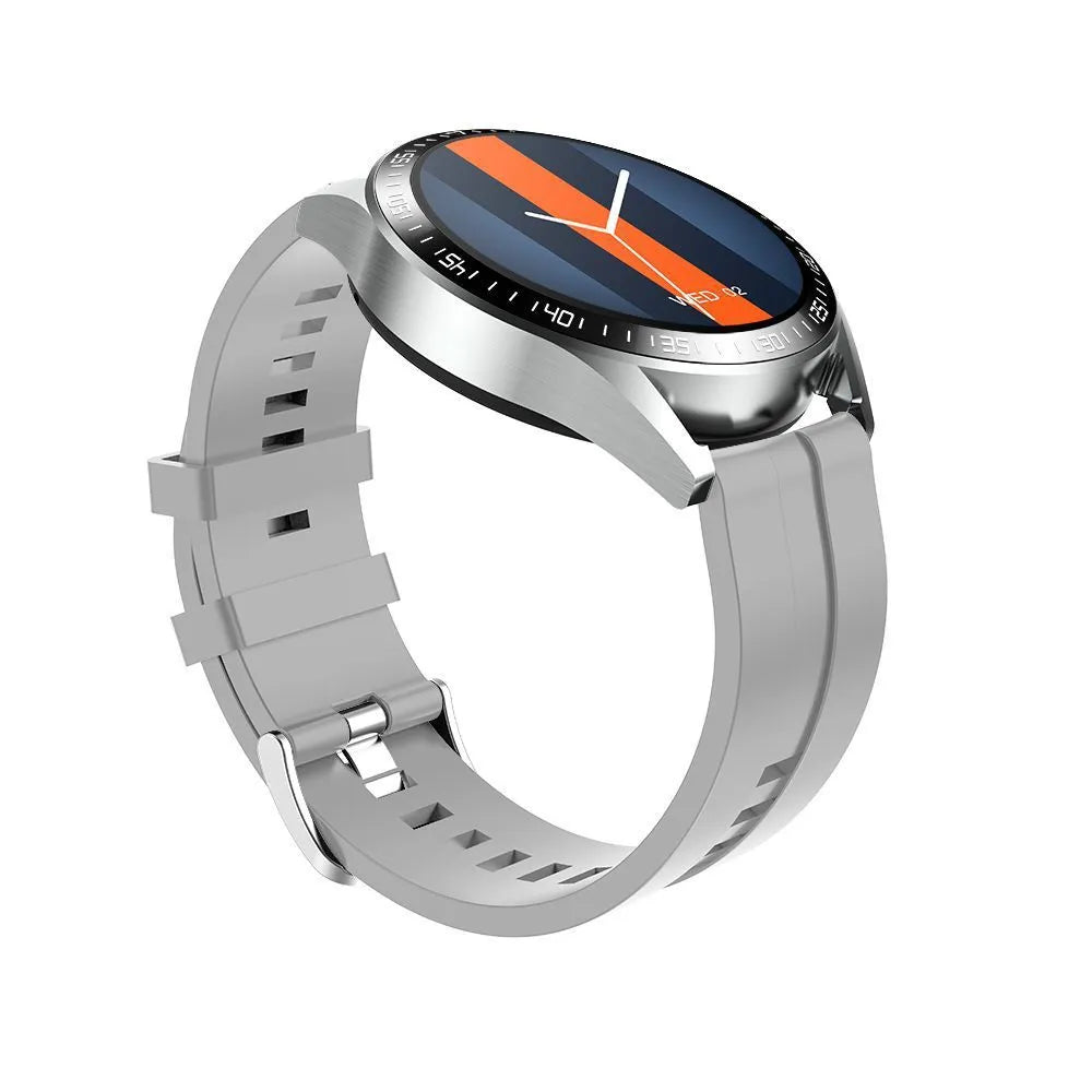 Black GS3 Max smartwatch on a silicone strap, showing a homescreen with health stats.