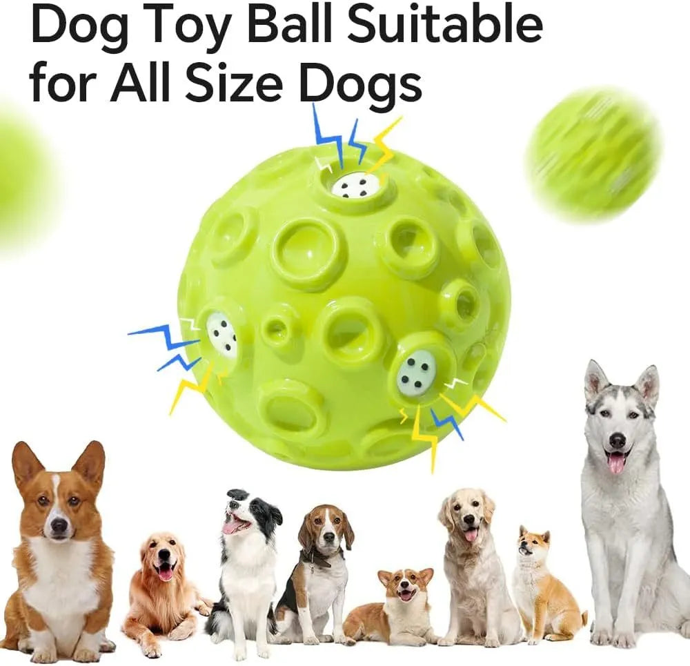 Durable natural rubber dog ball toy with magical squeaky sound for aggressive chewers in five colour options