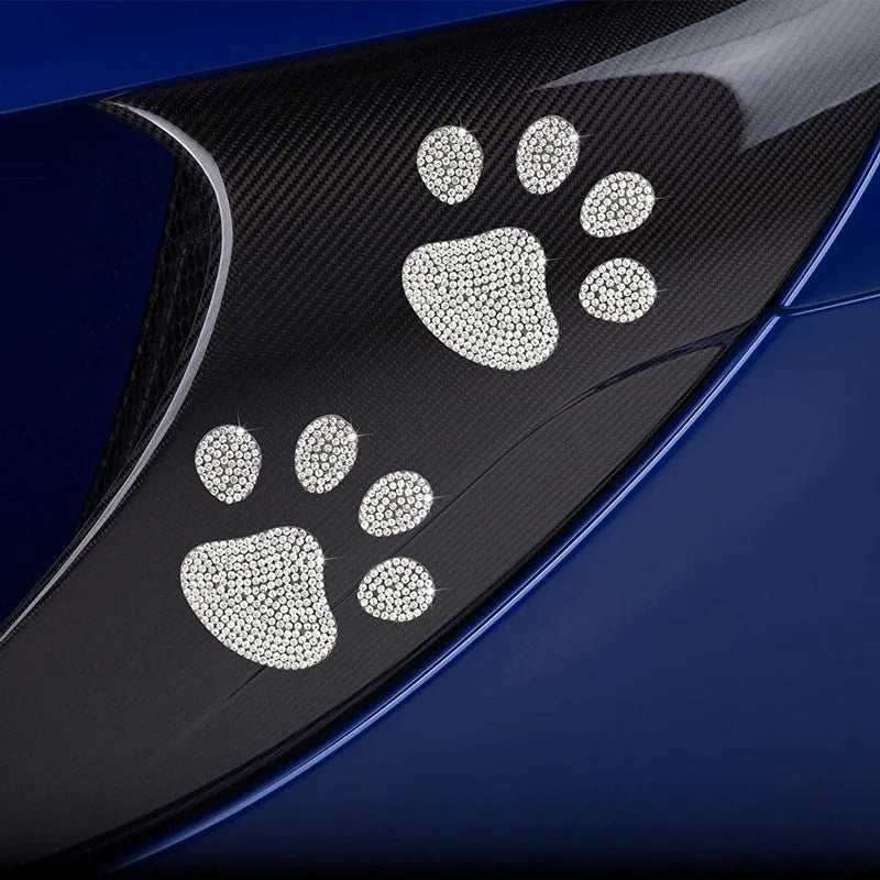 Diamond-encrusted glass car sticker with butterfly or bear paw design measuring 7 by 6 centimetres