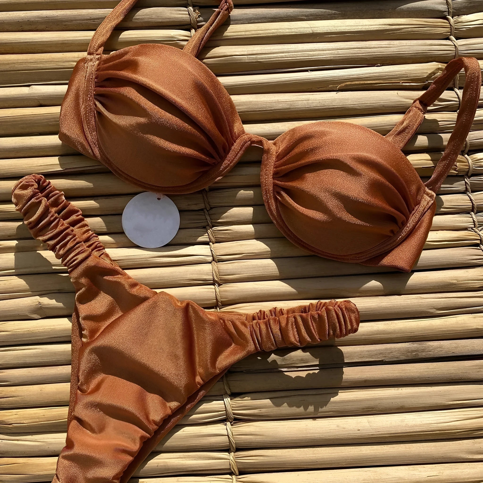 Women's underwire bikini swimsuit in black, khaki or white with briefs style and split design