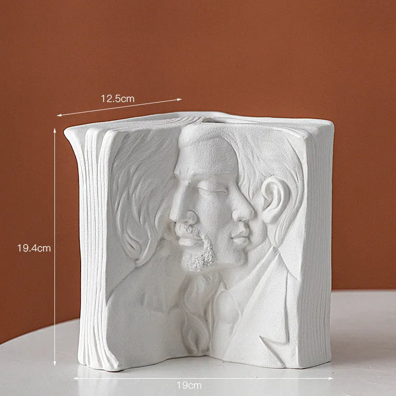 Ceramic book stand in modern simplicity style with glazed surface, design options include lover, dancer, beauty and beast, brush face