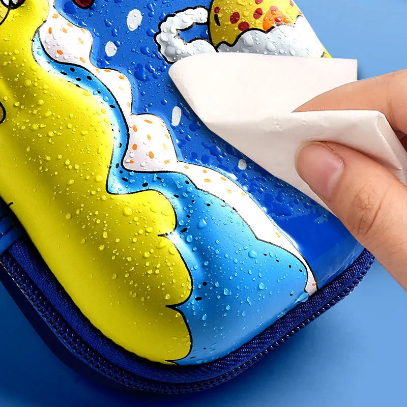 3D leather pencil case with embossed spaceship design organising pens and pencils