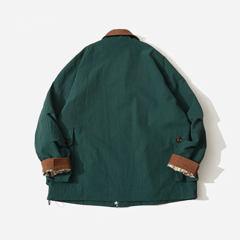 Men's and women's solid colour casual jacket with side seam pockets in green or apricot.