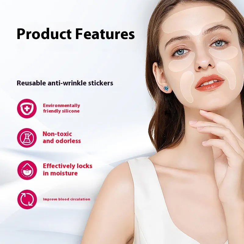 5-piece silicone anti-wrinkle face stickers set for wrinkle removal and prevention skincare