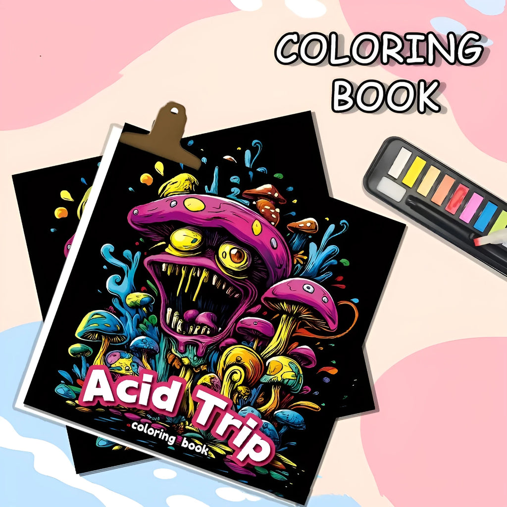 Compact acid tour coloured painting book showing its 200mm length.