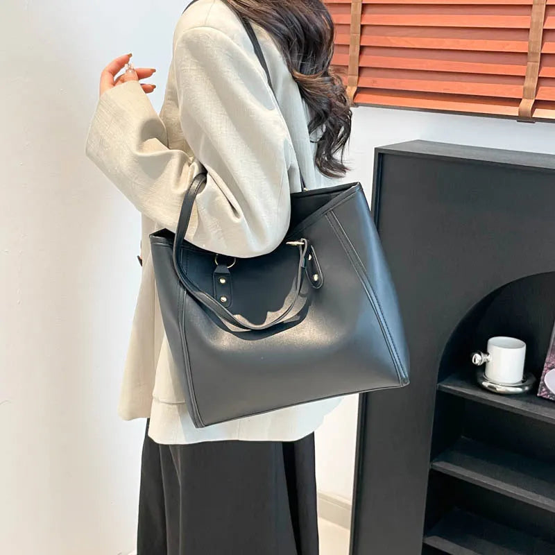 Korean style square shoulder underarm crossbody bag in PU leather, showing sandwich pocket detail.