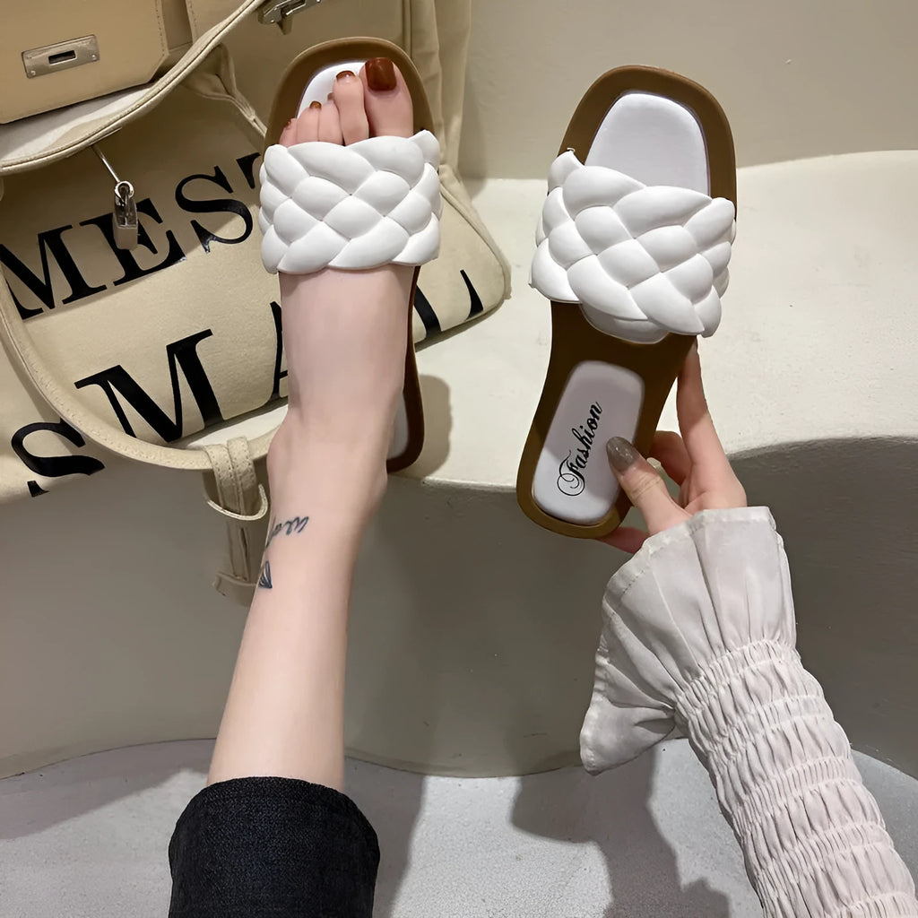 Women's plaid pattern anti-skid beach sandals with thick PVC soles in multiple colour options