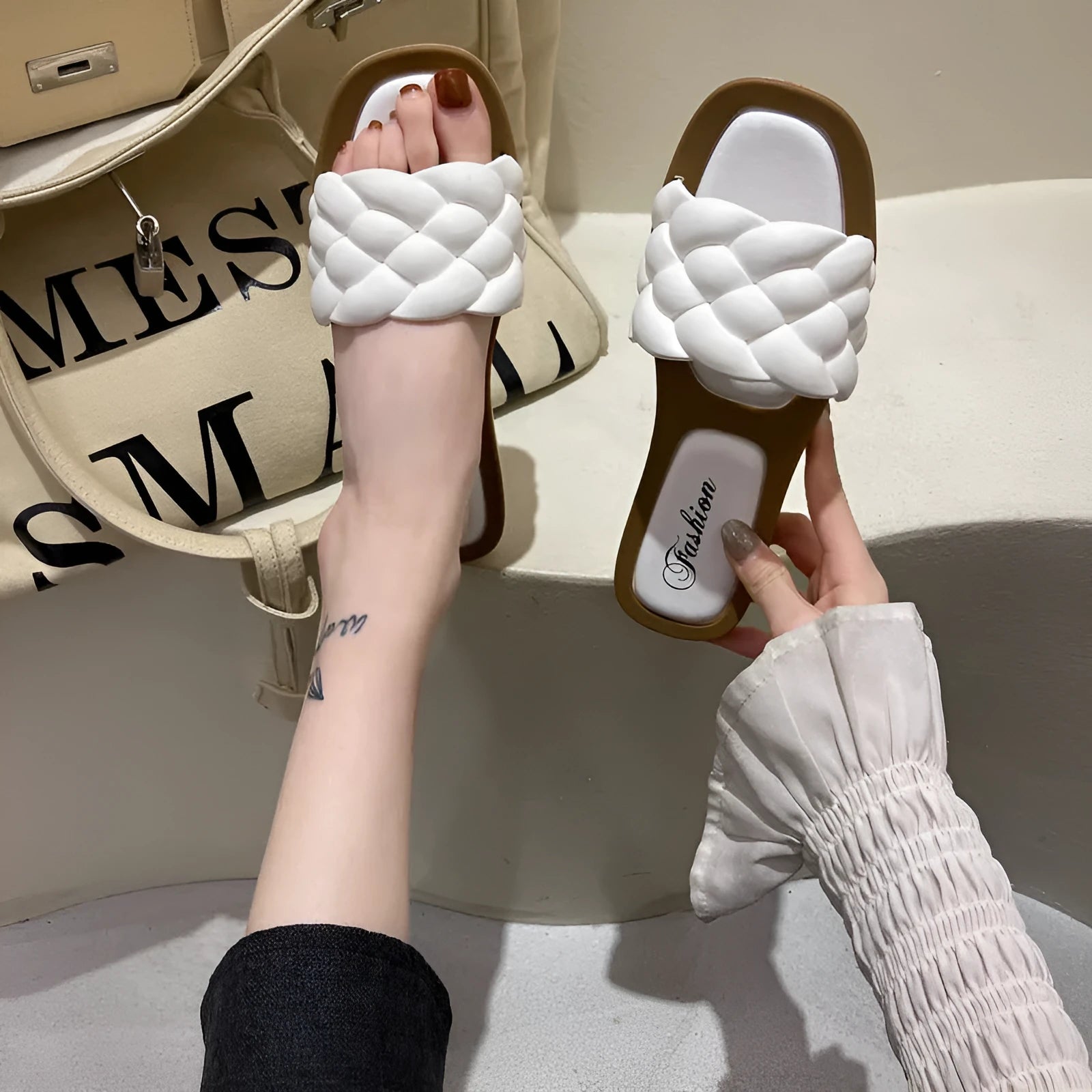 Women's plaid pattern anti-skid beach sandals with thick PVC soles in multiple colour options