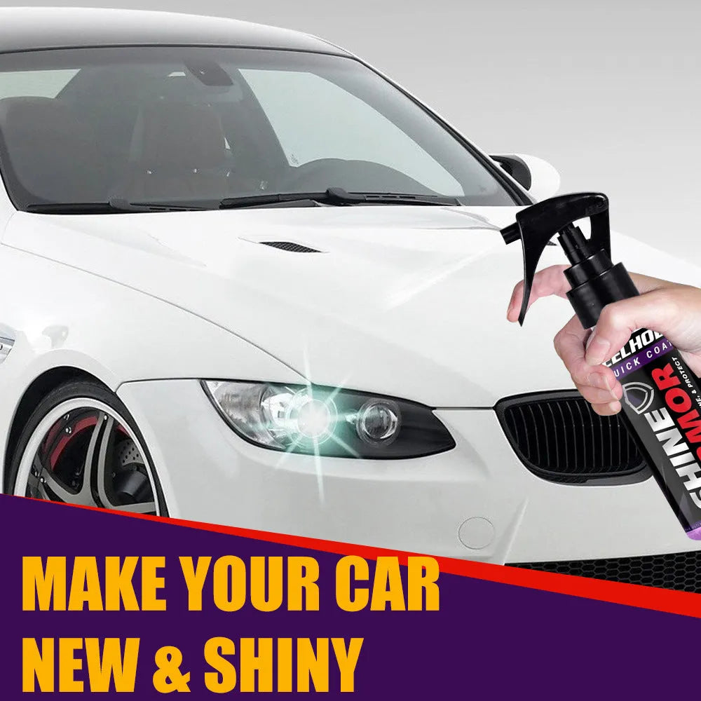 Purple spray bottle of automobile nano coating agent with microplated crystal technology for car maintenance.