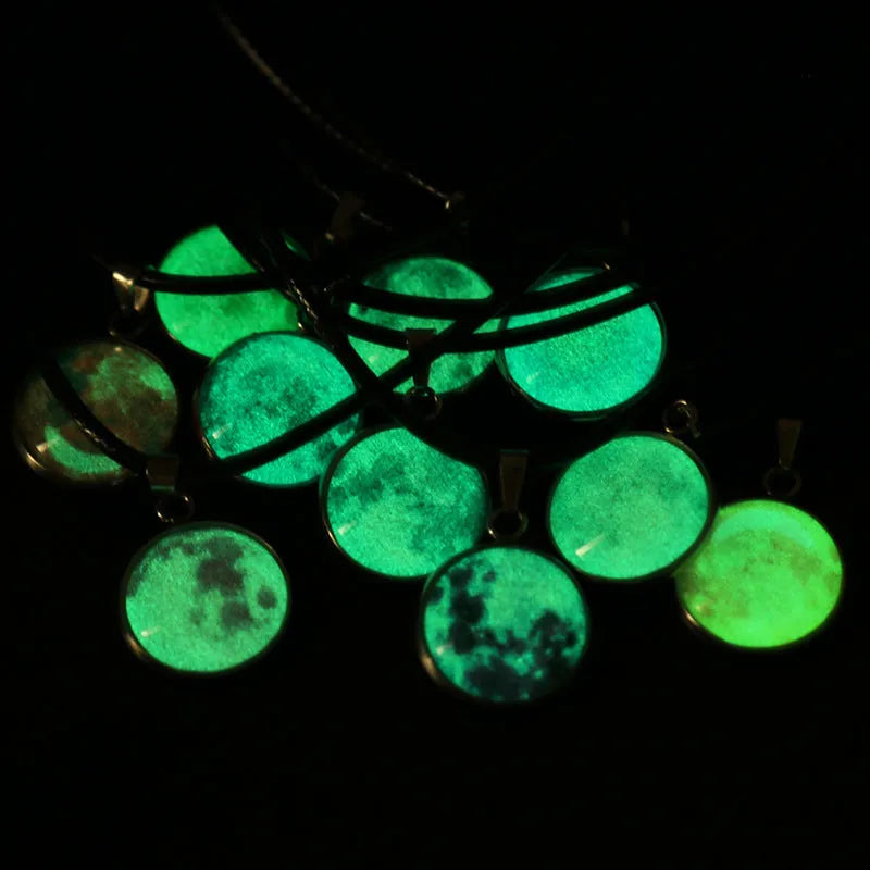 Christmas moon night sky constellation pendant necklace with glass and coloured glaze details on adjustable chain