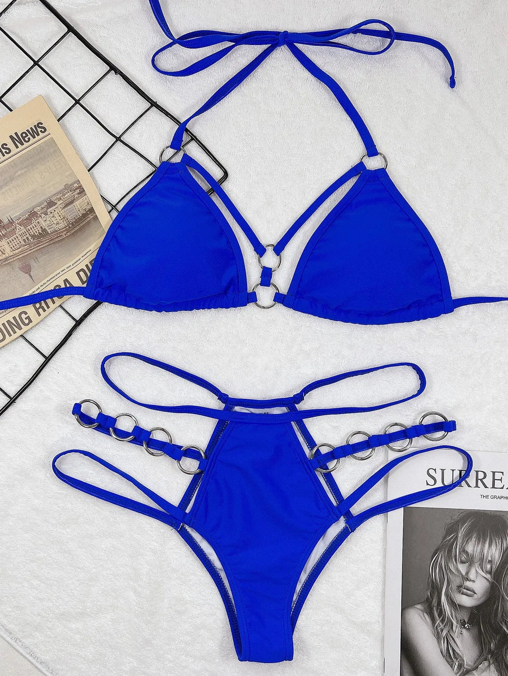 Women's two-piece nylon bikini swimwear set in separated design with shorts-style bottom
