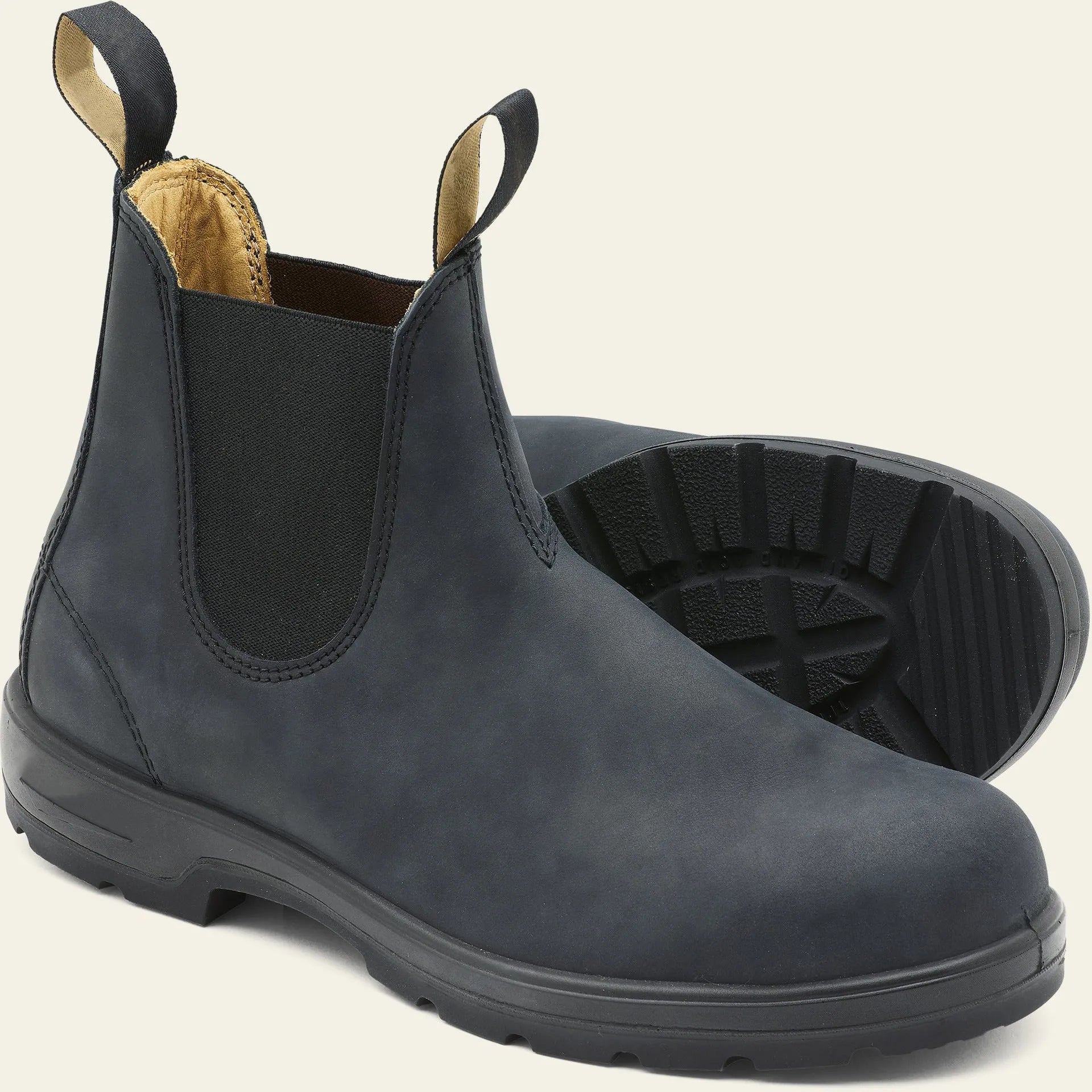 Vintage brown frosted PU leather Chelsea boots for men and women with car stitch detail and low heel.