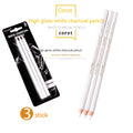 Set of three white charcoal pencils with wooden barrels for highlighting and sketching