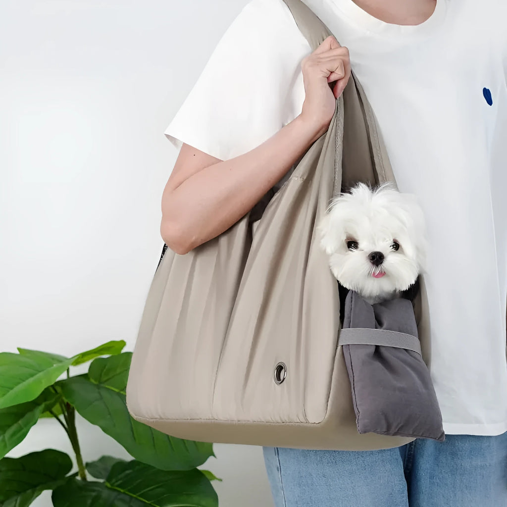 Apricot-colour cloth pet handbag for summer outdoor use with dogs or cats