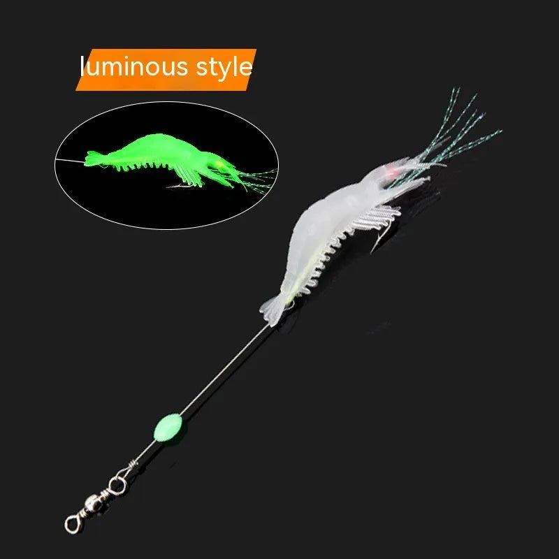 Luer soft fishing lure with integrated hook showing colour variations including black head yellow body and luminous options