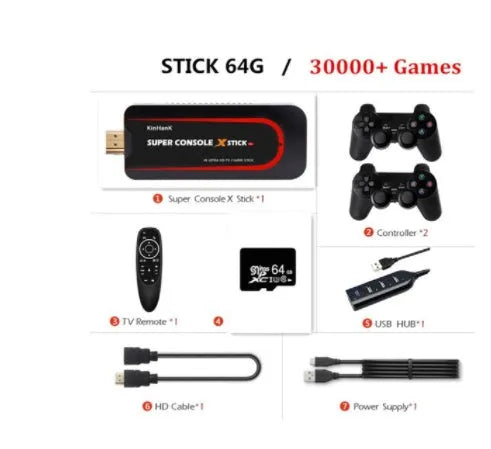 64-bit retro game console with HDMI port and multiple memory configuration options