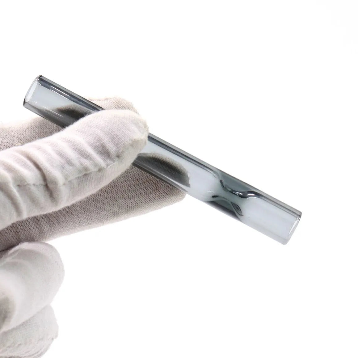 Clear straight glass telescopic smoke pipe suction nozzle on a plain background.