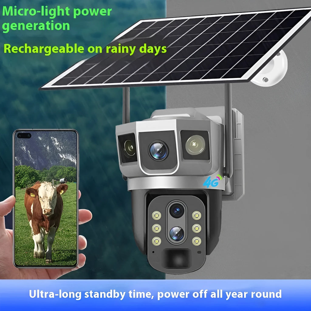 V380 outdoor 4G security camera with solar panel and 10x optical zoom capability
