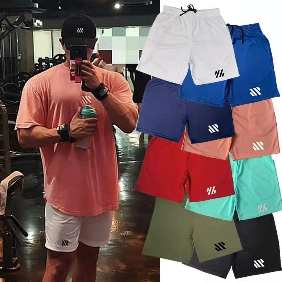 Metal silk fabric sports shorts in loose running style on a hanger, shown in army green colour.