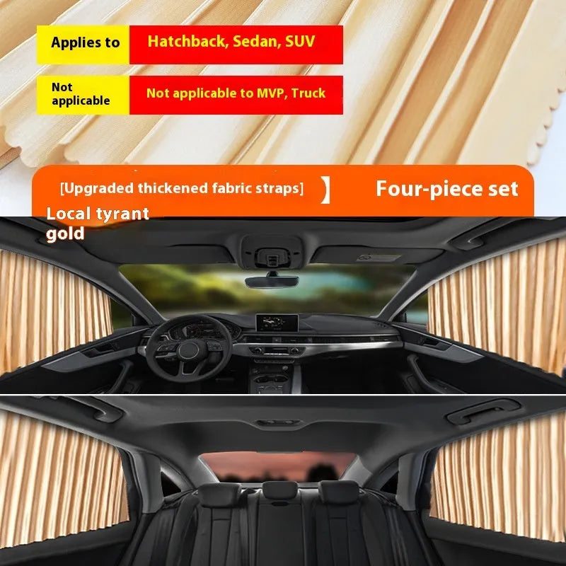 Car magnetic sunshade polyester four-piece set in silver colour for full car window coverage