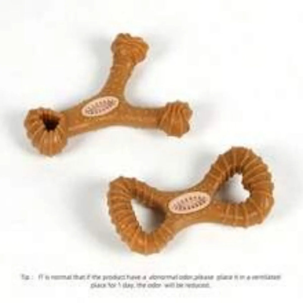 Durable bite-resistant dog chew bone toy in 8 shape and Y shape configurations for dental cleaning and interactive play