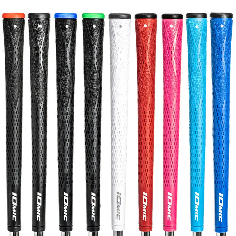 TPE material golf club grip in various colour options including pink, red, blue, white, and black.
