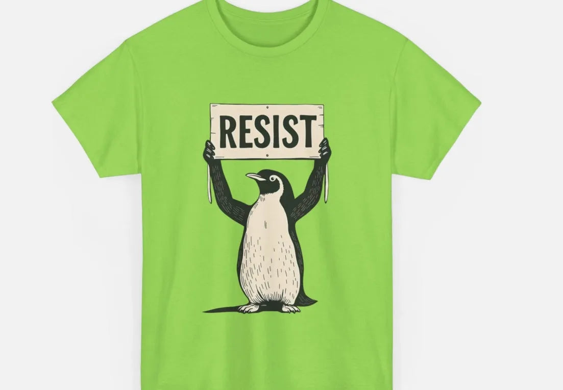 Straight cut loose fit cotton T-shirt in black, green, or white with short sleeves and round neck.