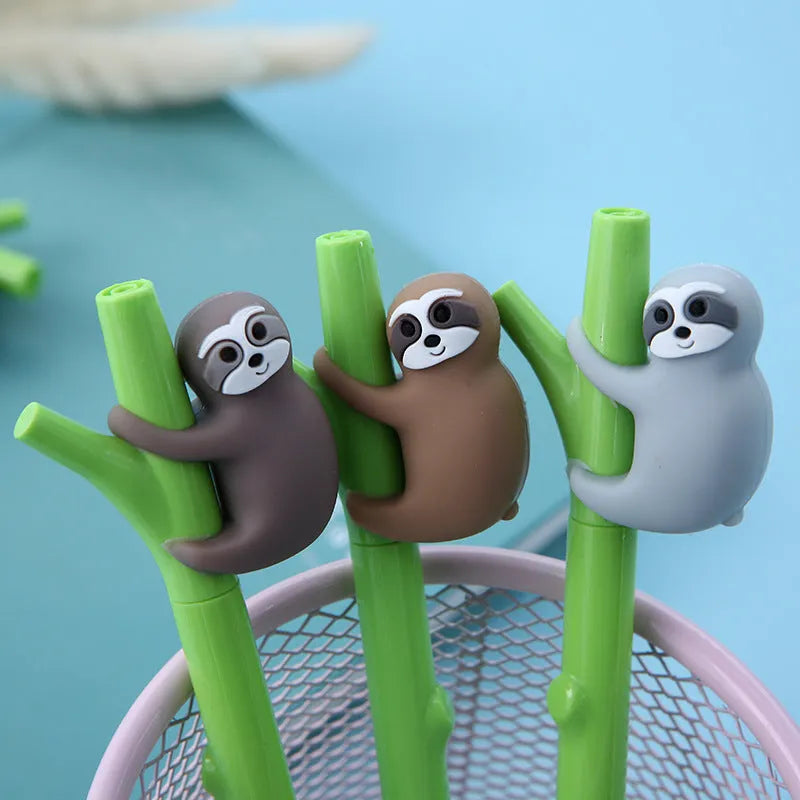 Zhongfan small black cute cartoon sloth signature pen with 0.5mm needle tip and plastic case on white background