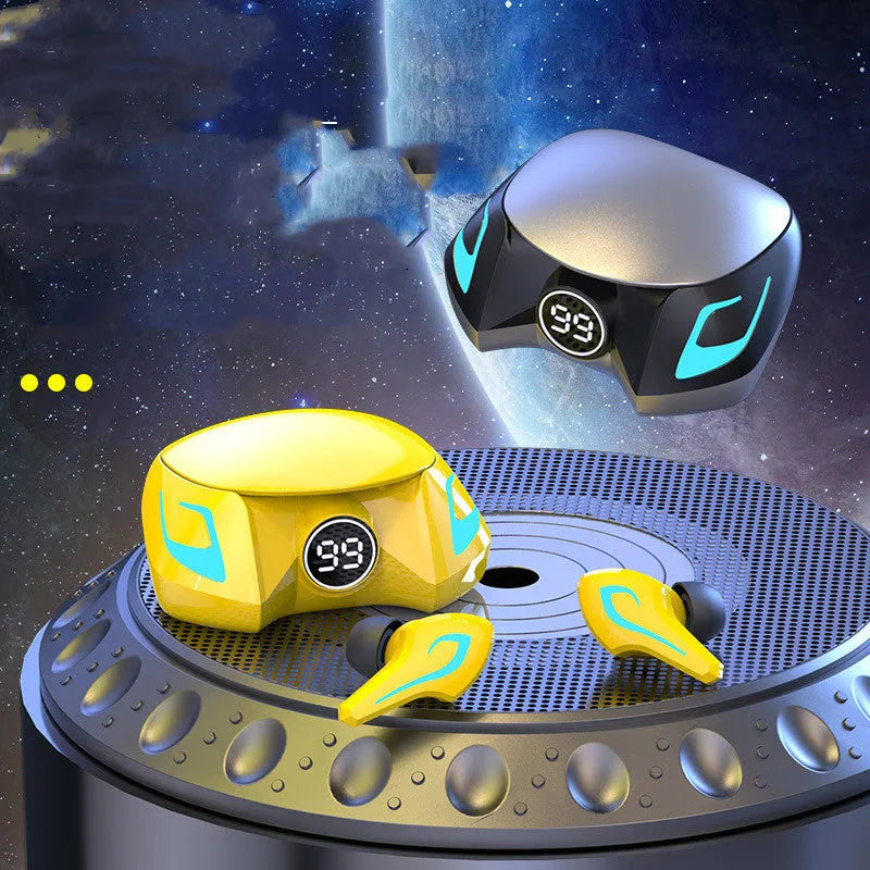 Bluetooth gaming headset with earplug design in black, grey and yellow colour options