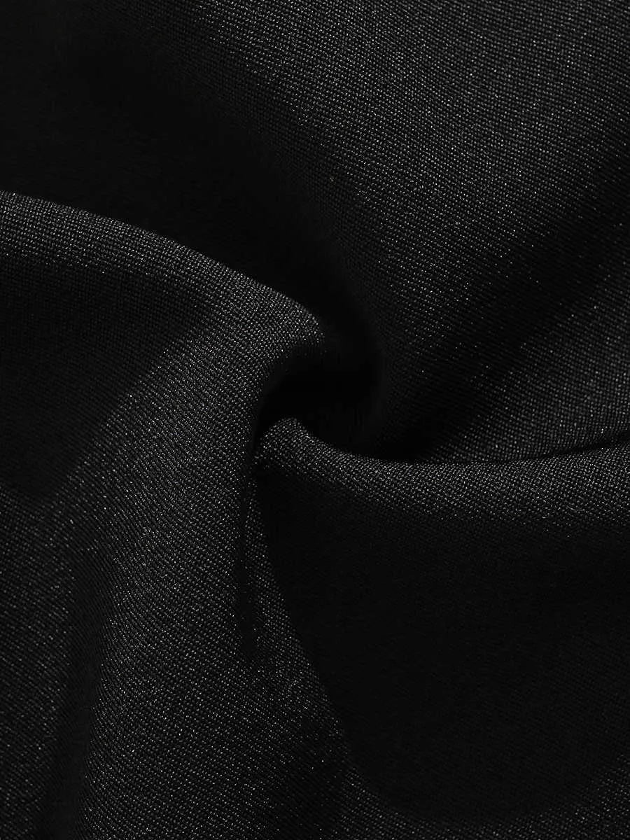 Black men's casual shorts with a semi-elastic waistband, zip fly, and straight-leg loose fit.