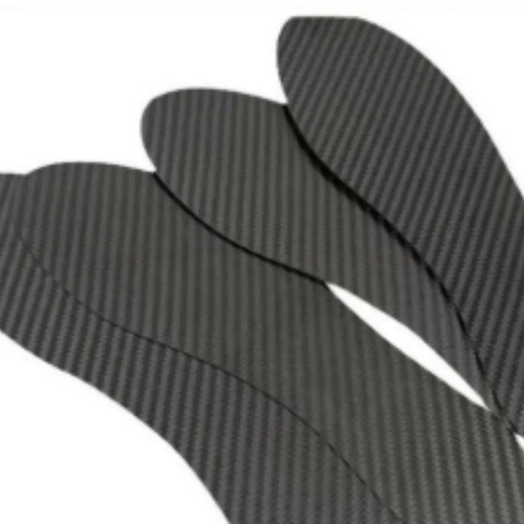 Black 3K carbon fibre running insoles for shock absorption showing full palm coverage design