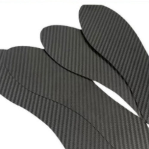 Black 3K carbon fibre running insoles for shock absorption showing full palm coverage design