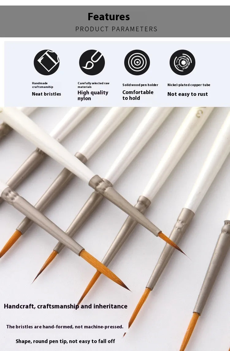 Set of twelve pearl white fluorescent marker pens with nylon wool brush tips and solid wood holders for watercolour art.
