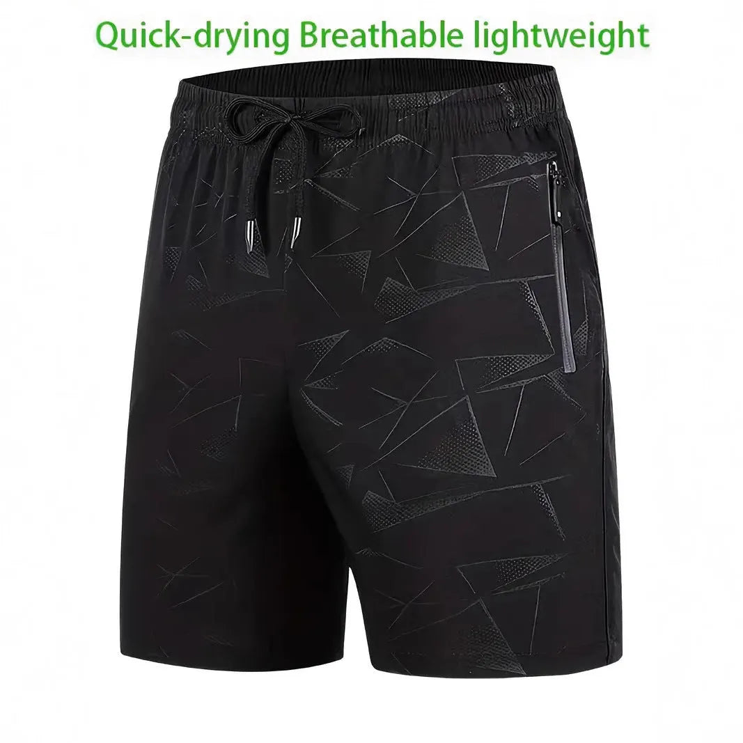 Men's loose fit polyester sports shorts in black colour with elastic waistband