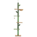 Tall solid wood cat climbing frame with integrated scratching board and toy