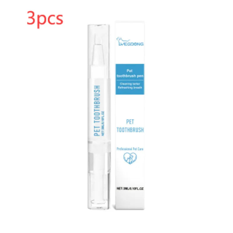 Pet toothbrush pen with 3ml breath-care gel and soft applicator brush for dogs and cats.